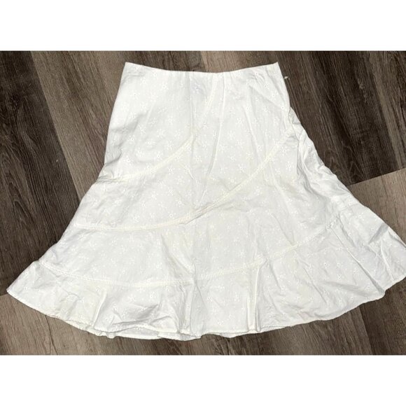 Liz Claiborne Petite 6 White Embroidered Cotton A-Line Skirt With Polyester Lini - Picture 1 of 7